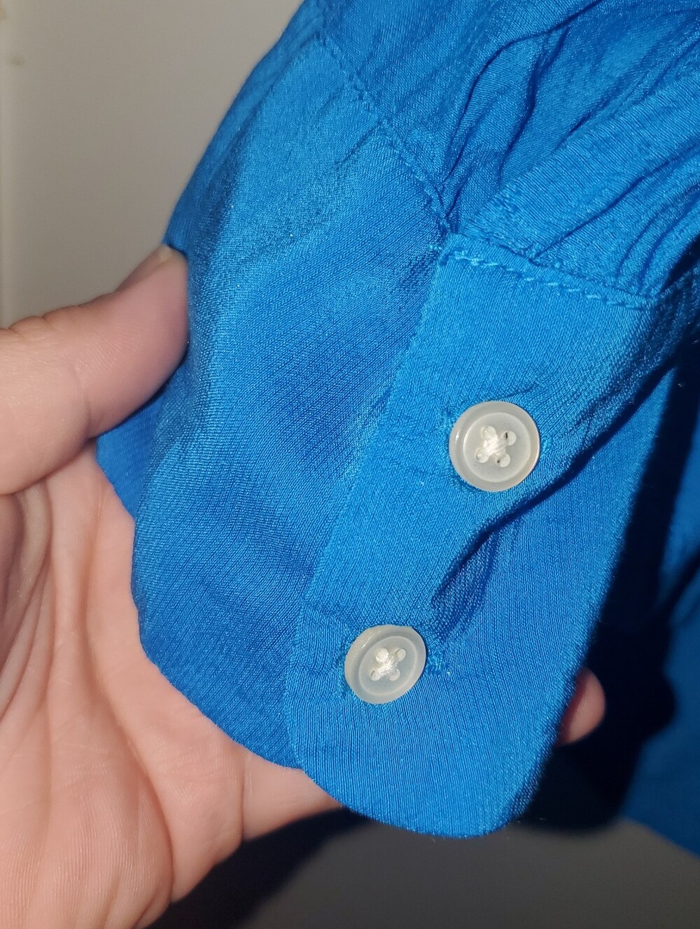 Bright Blue Ruffle-Trim Button Front Women's Top - Picture 4 of 5